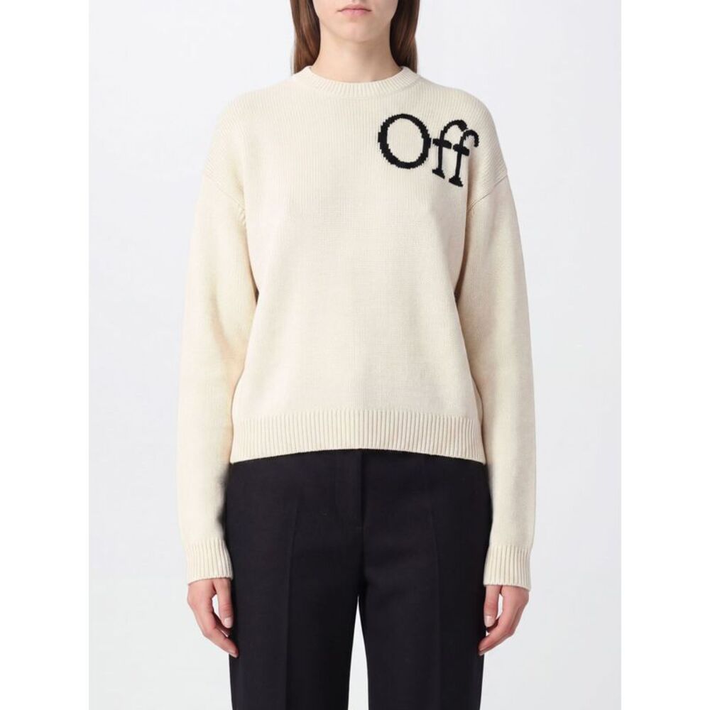 Off-White Women Off-White Wool Blend Crewneck Jumper With Contrast Intarsia Logo
